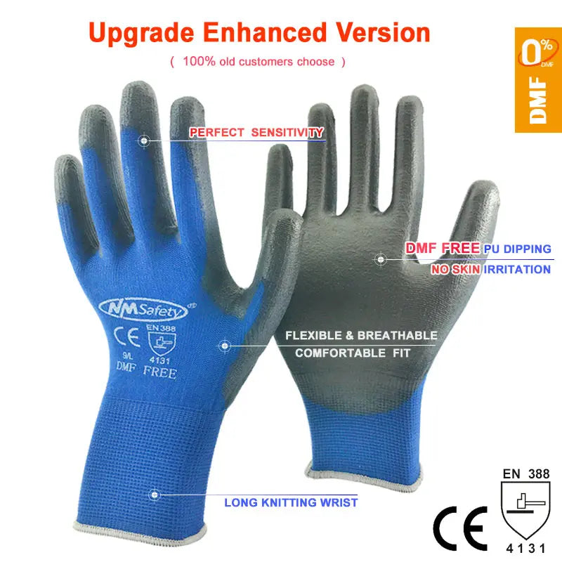 24Pieces/12 Pairs Work Gloves For PU Palm Coating Safety Protective Glove Nitrile Professional Safety Suppliers
