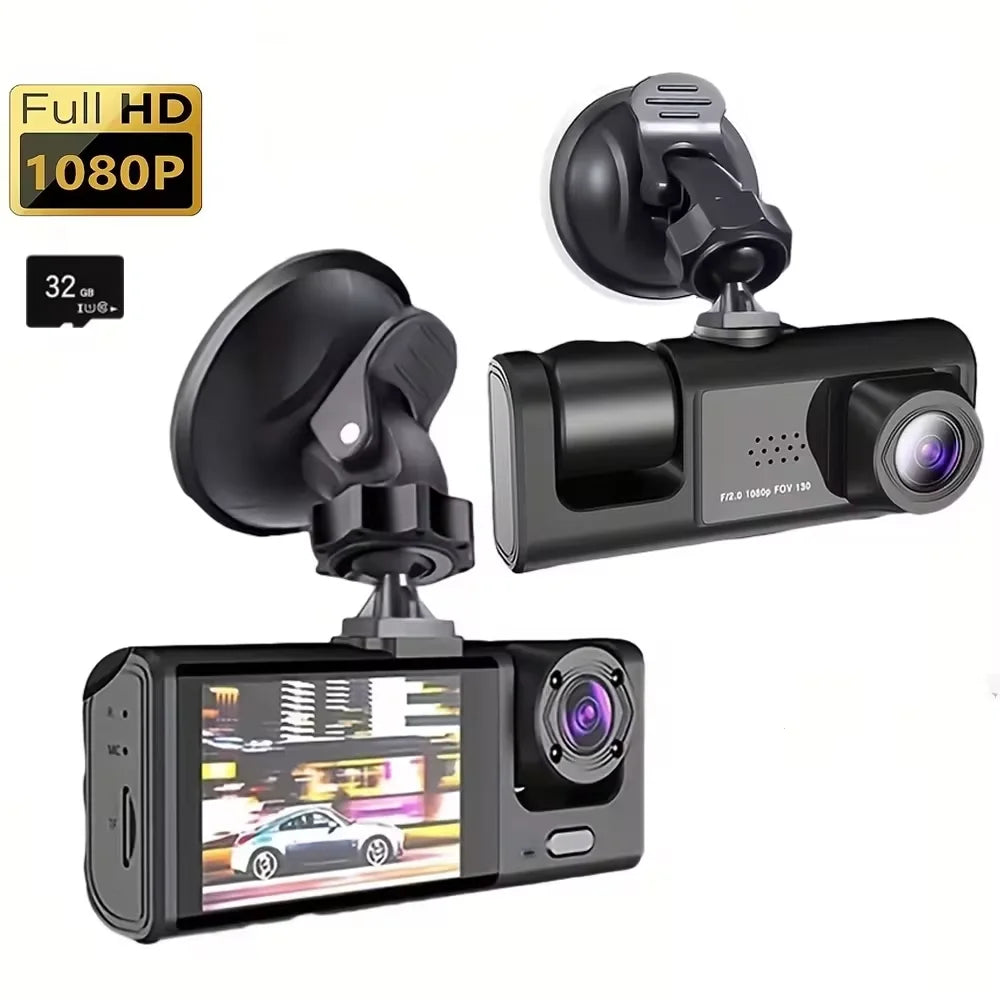 Baideluo 3 Channel 1080P Dash Cam With IR Night Vision, Hidden Mount, 2 Inch IPS Screen, Audio Recording, Built In Battery