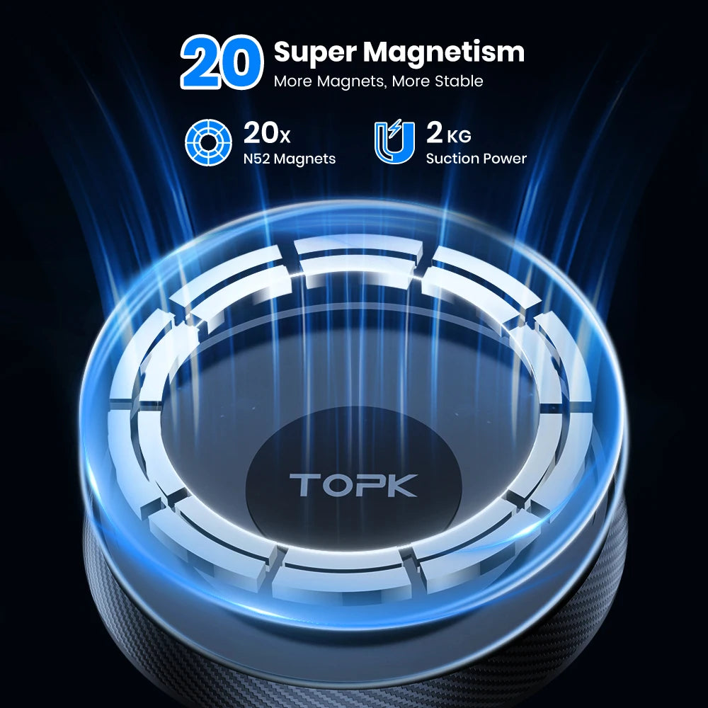 TOPK Magnetic Car Phone Holder – MagSafe Compatible, 360°, One-Hand