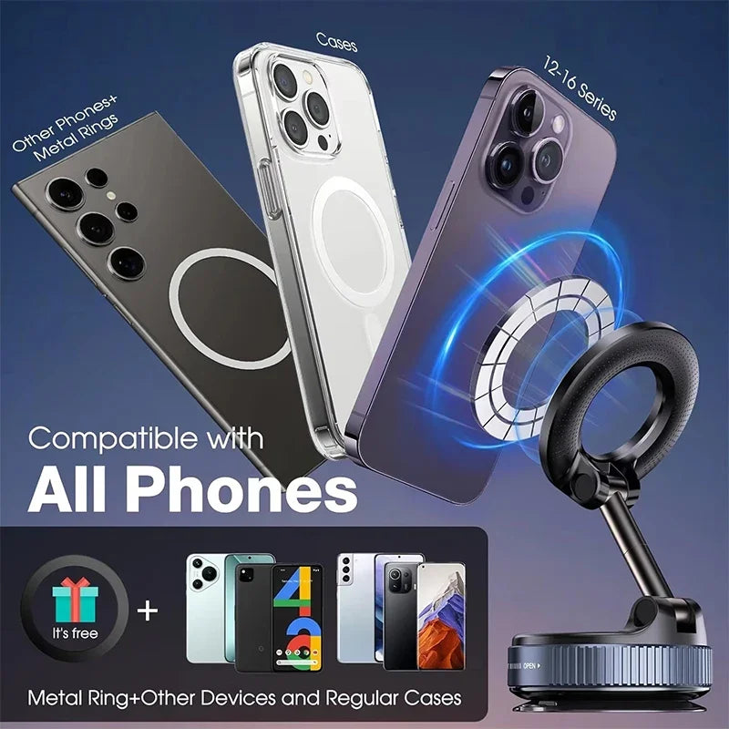 Vacuum Magnetic Car Phone Holder 360°