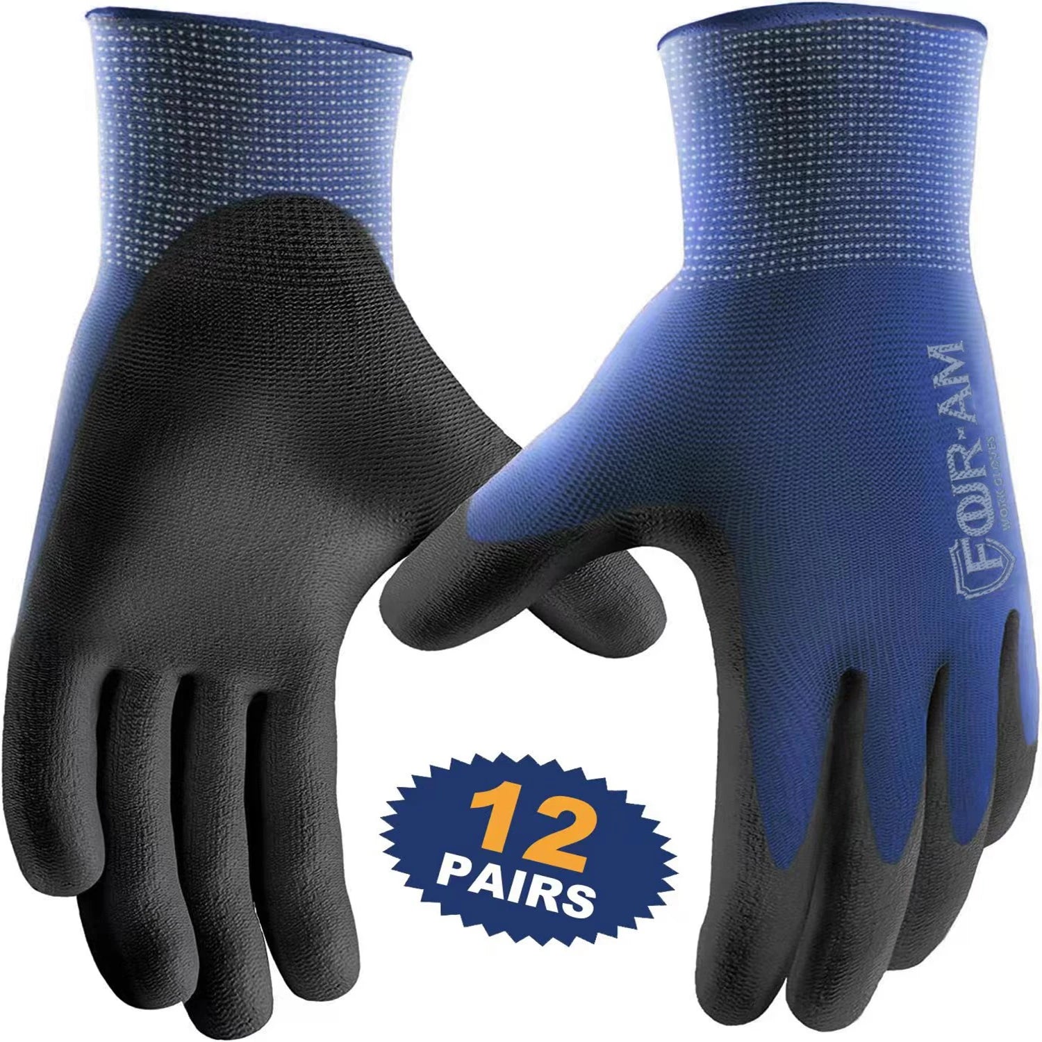 12pairs Ultra-Thin PU Coated Work Gloves,Excellent Grip,Nylon Shell Black Polyurethane Coated Safety Work Gloves,Knit Wrist Cuff