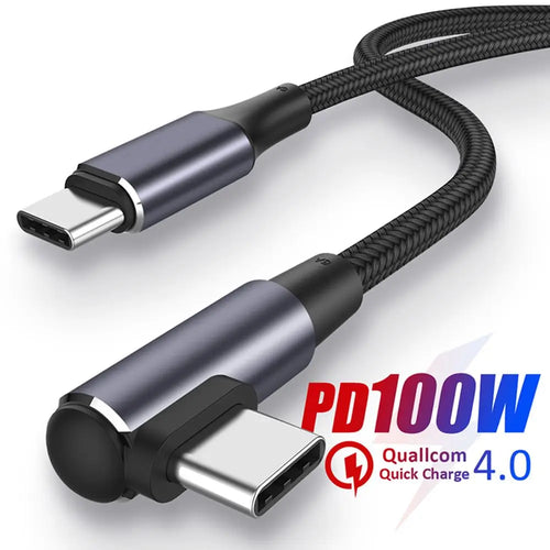 Câble USB-C vers USB Type-C pour téléphone portable, charge rapide PD 100 W, Quick Charge 4.0, fil coudé à 90°, longueur 0,5 m/1 m/2 m