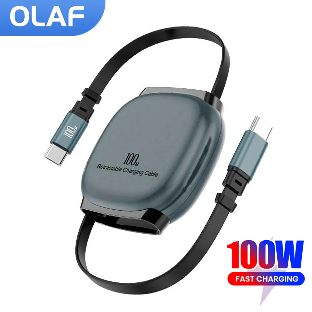 Câble USB-C vers USB-C 100 W pour iPhone 16, 15 Plus et Pro Max. Câble rétractable pour MacBook et iPad. Chargeur rapide et transfert de données.