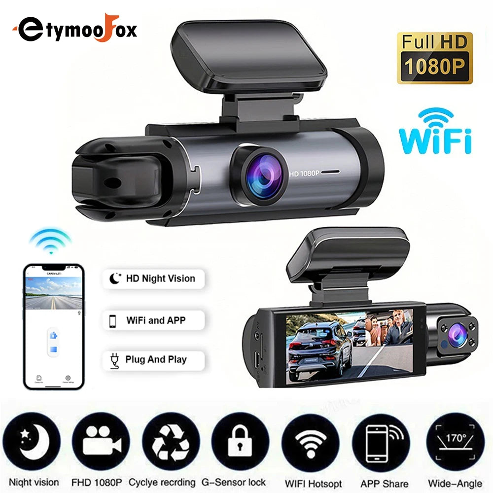 1080P Dual Lens Dash Cam With WiFi, Interior IR Camera & Parking Monitor
