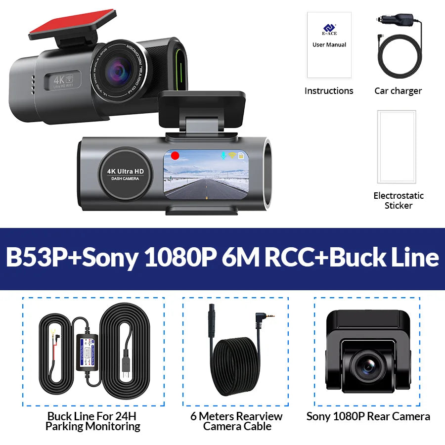 Acceo 4K WiFi Dash Cam With Parking Mode, Hidden Installation, GPS Ready, 170 Degree Wide Angle, IPS Display, 30FPS