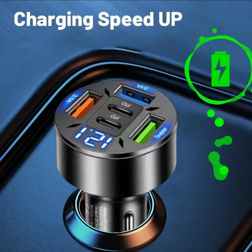 250W 5 Port USB Car Charger With PD USB C And QC 3.0, Fast Charging Hub For 12V 24V Vehicles, Phones And Laptops