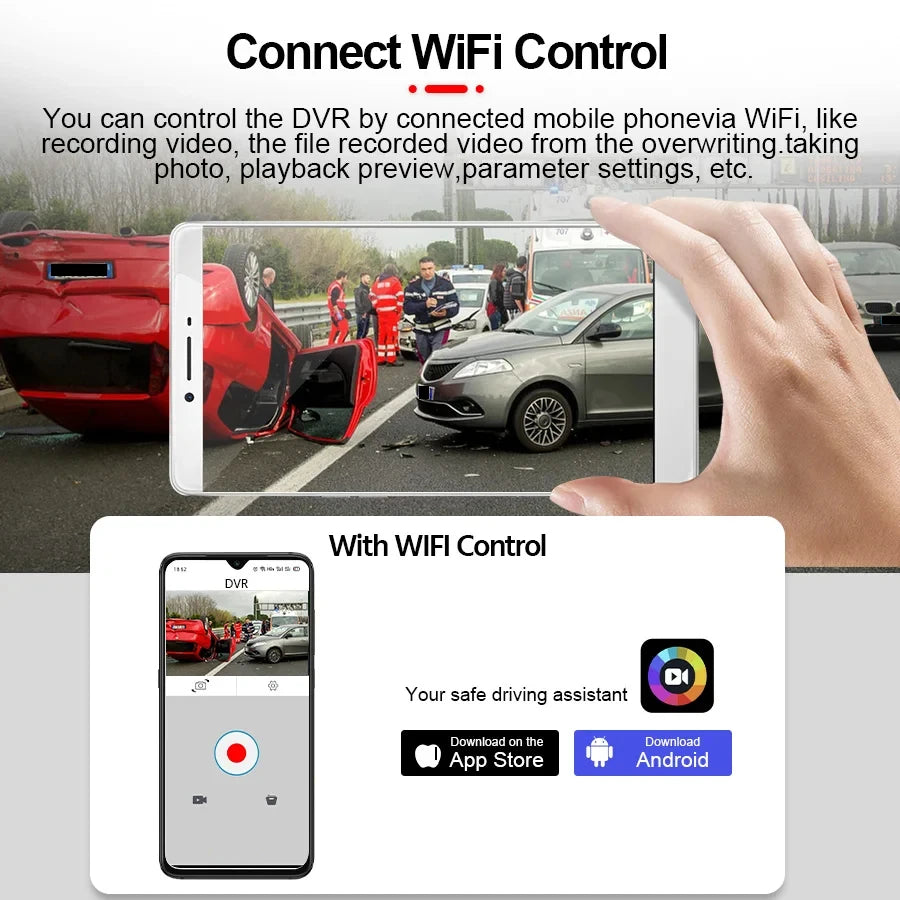 1080P Dual Lens Dash Cam With WiFi, Interior IR Camera & Parking Monitor