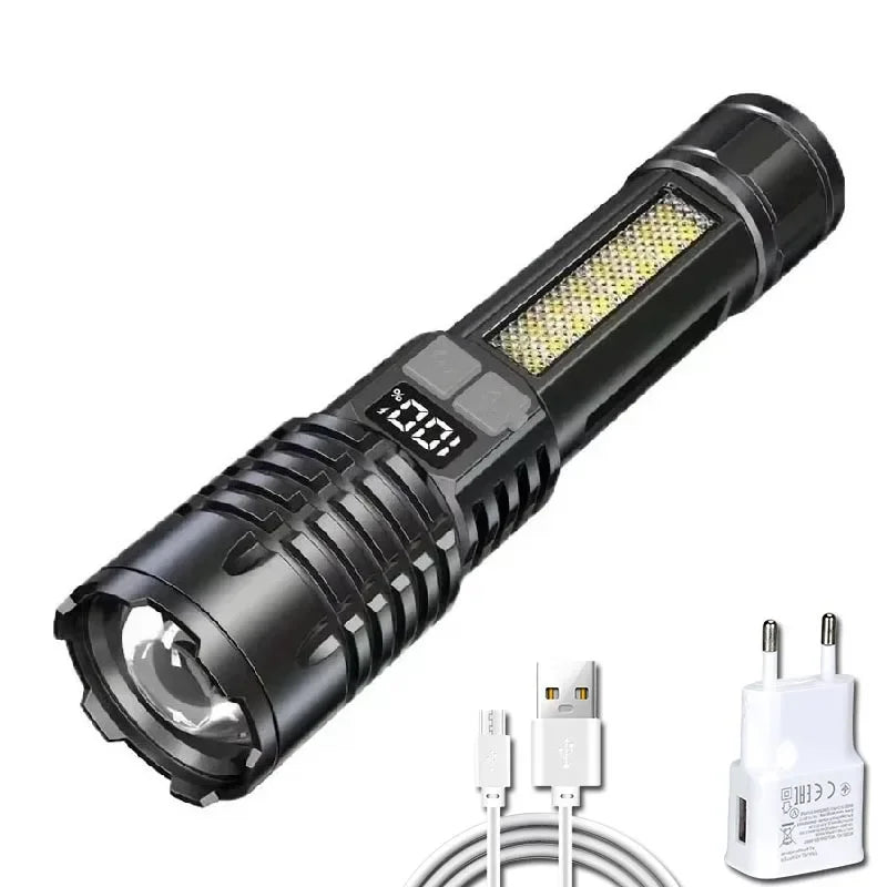High Power LED Flashlight – Zoom, LCD Display, 5 Modes, Type-C