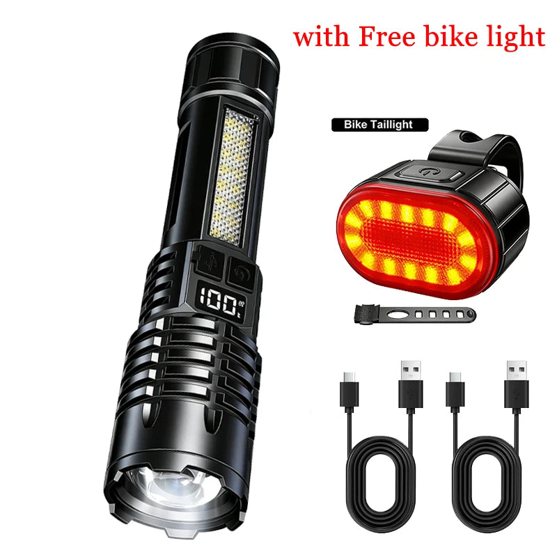 High Power LED Flashlight – Zoom, LCD Display, 5 Modes, Type-C