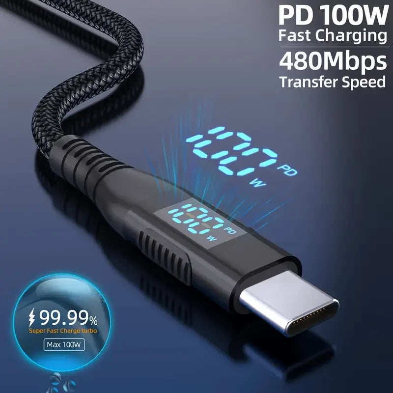 1 m, 2 m, 3 m USB-C-auf-Typ-C-Schnellladekabel, nylonummantelt, max. 5 A, Schnellladung für iPhone 15, 16 und Android-Geräte