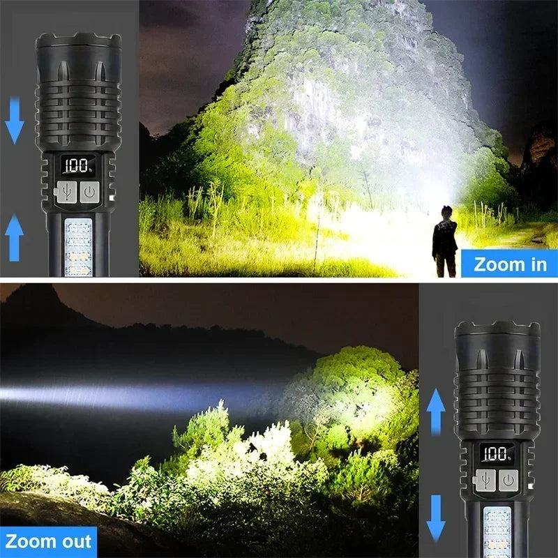 High Power LED Flashlight – Zoom, LCD Display, 5 Modes, Type-C