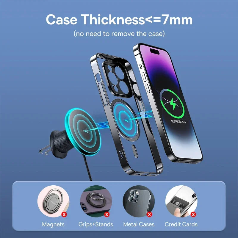 Baseus 15W Magnetic Wireless Car Charger & Phone Holder for iPhone