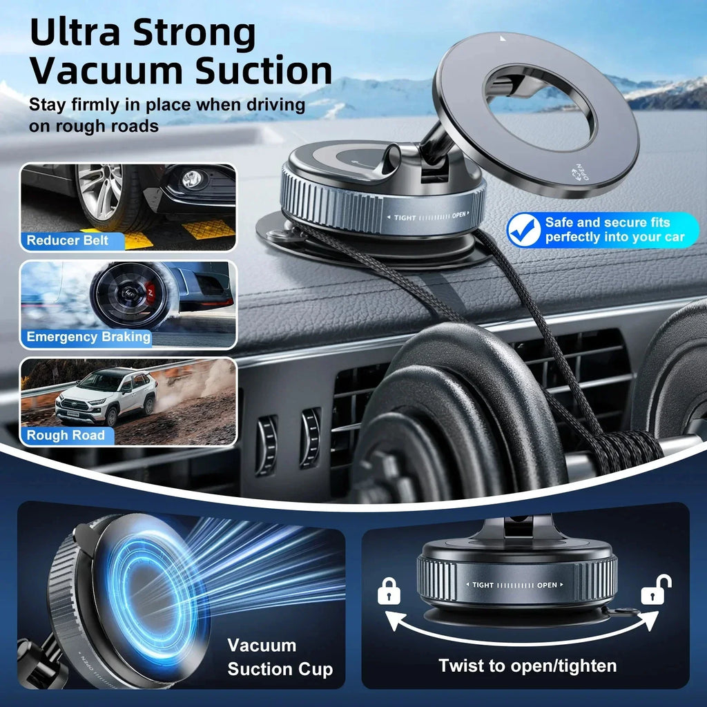 Support magnétique puissant pour téléphone, pliable, réglable à 360°, avec ventouse pour voiture, compatible iPhone et diffusion en direct.