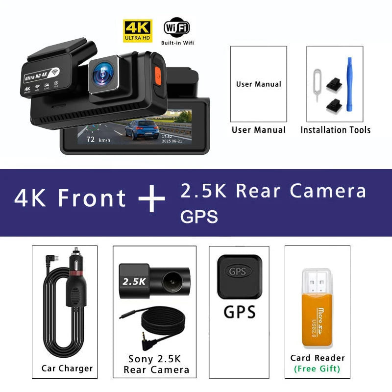 4K GPS Dash Cam with Wi-Fi & Night Vision