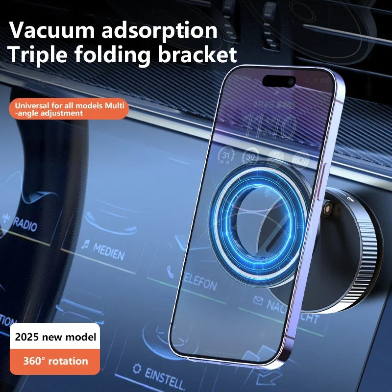 Support magnétique puissant pour téléphone, pliable, réglable à 360°, avec ventouse pour voiture, compatible iPhone et diffusion en direct.