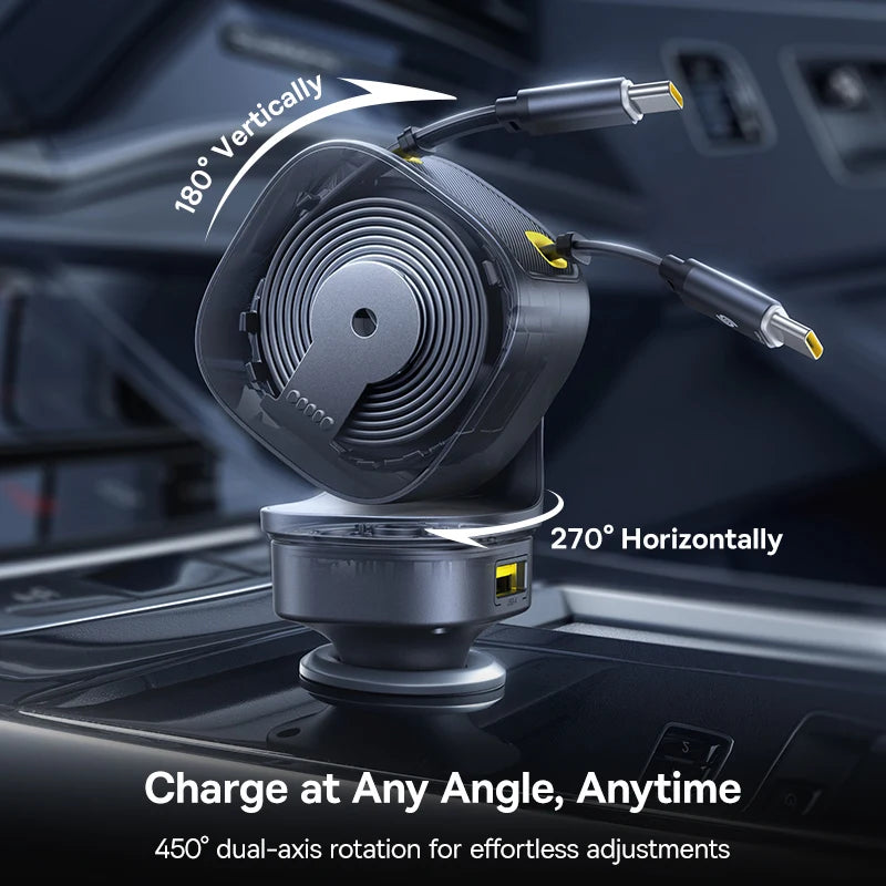 Baseus Car Charger 60W 100W 30W 240W 4 ports Built in Dual Retractable Cable PD Fast Charging USB Type-C Car Phone Charger