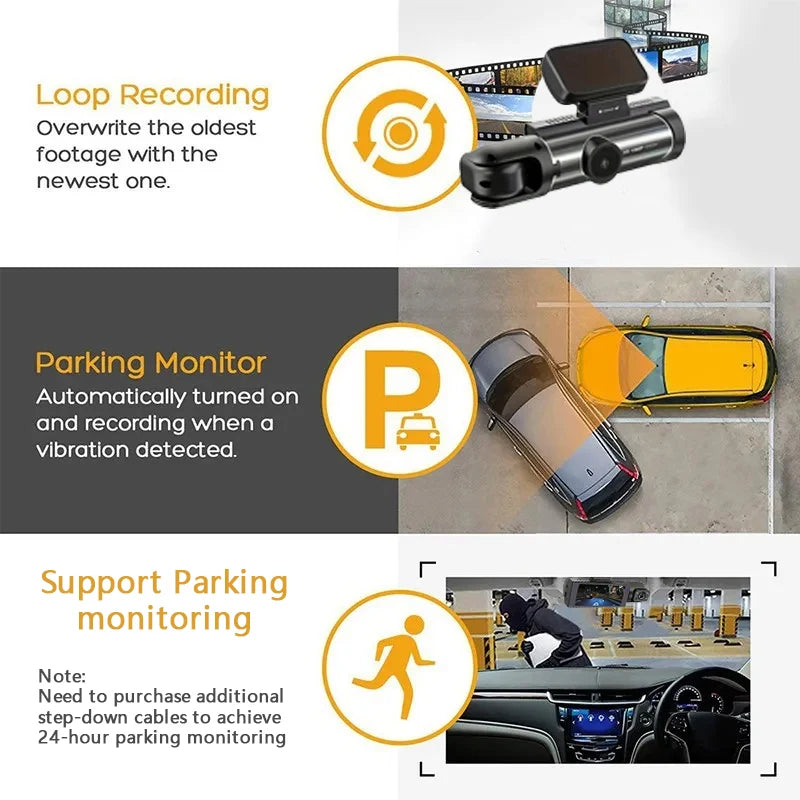 1080P Dual Lens Dash Cam With WiFi, Interior IR Camera & Parking Monitor