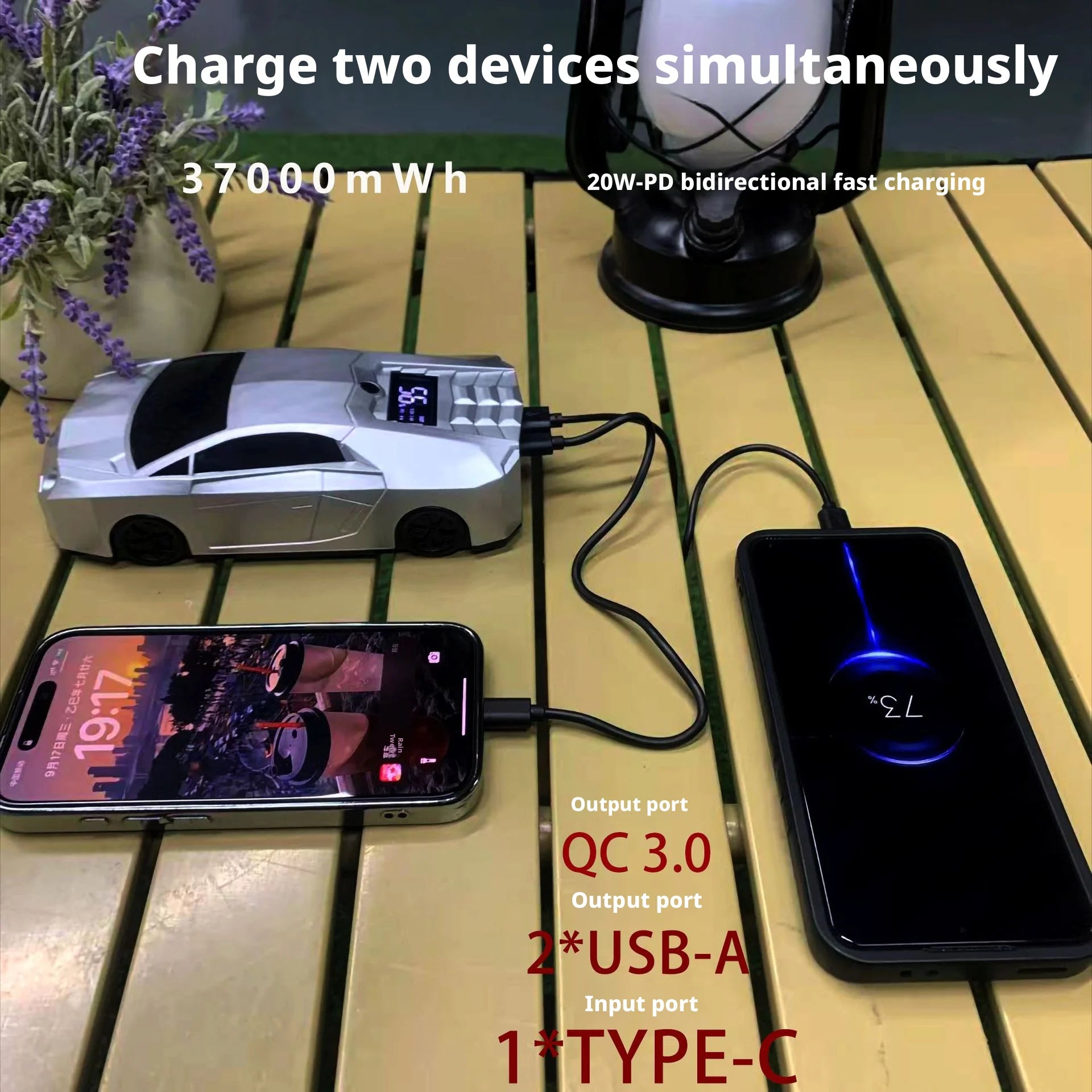 Portable Car Jump Starter & Power Bank 12V — 1200A Peak, Emergency Booster