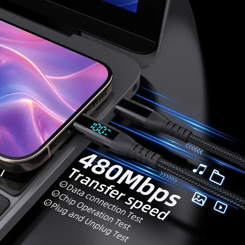 1 m, 2 m, 3 m USB-C-auf-Typ-C-Schnellladekabel, nylonummantelt, max. 5 A, Schnellladung für iPhone 15, 16 und Android-Geräte