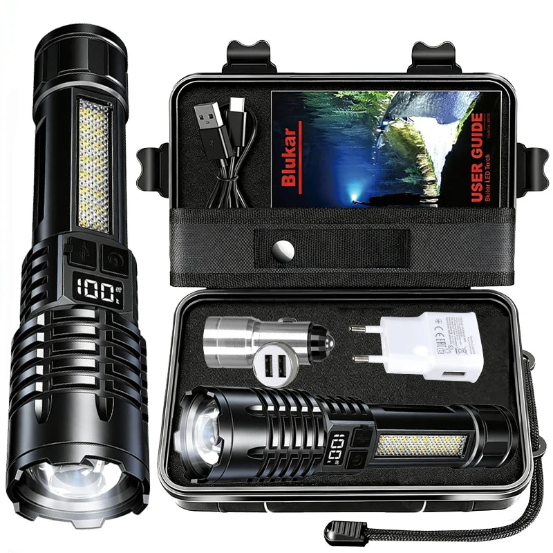 High Power LED Flashlight – Zoom, LCD Display, 5 Modes, Type-C