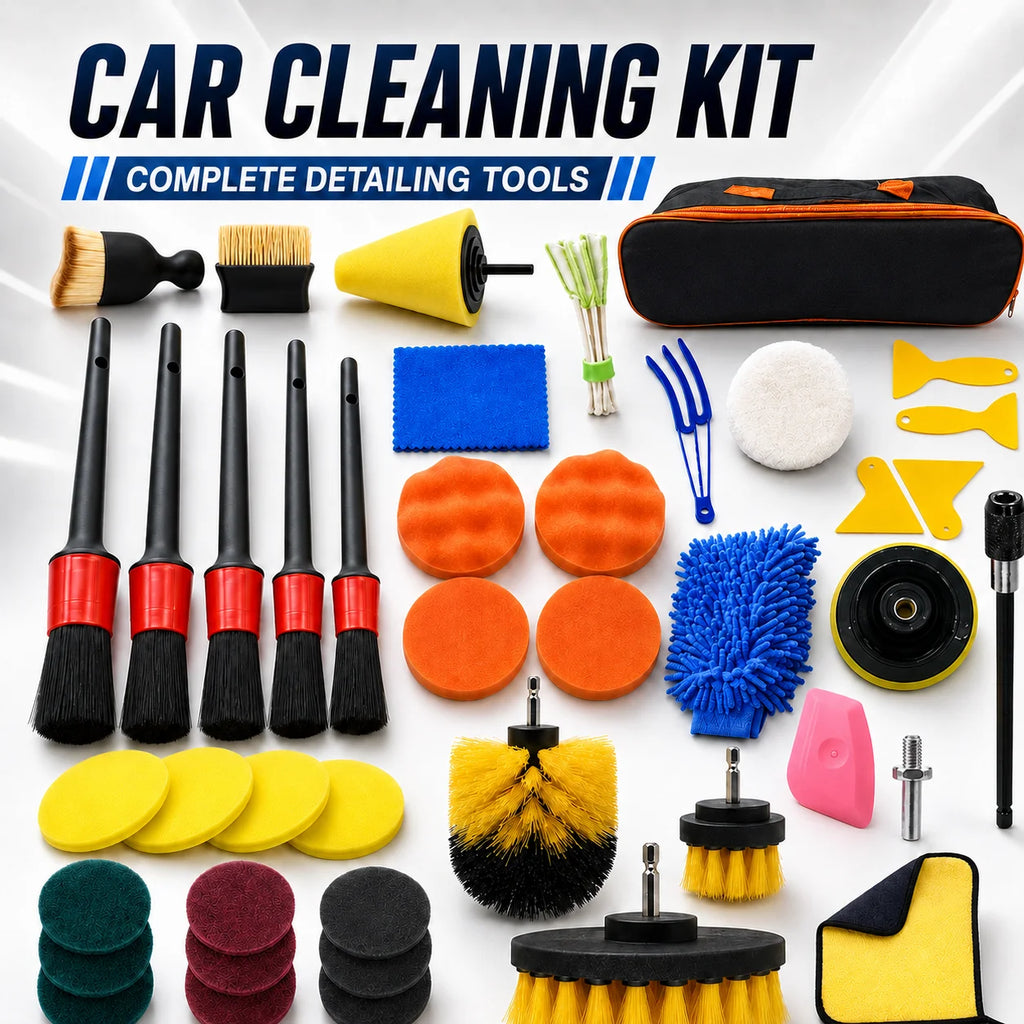 Car Detailing Brush Kit — Drill Brushes, Pads, Mitt & Storage Bag