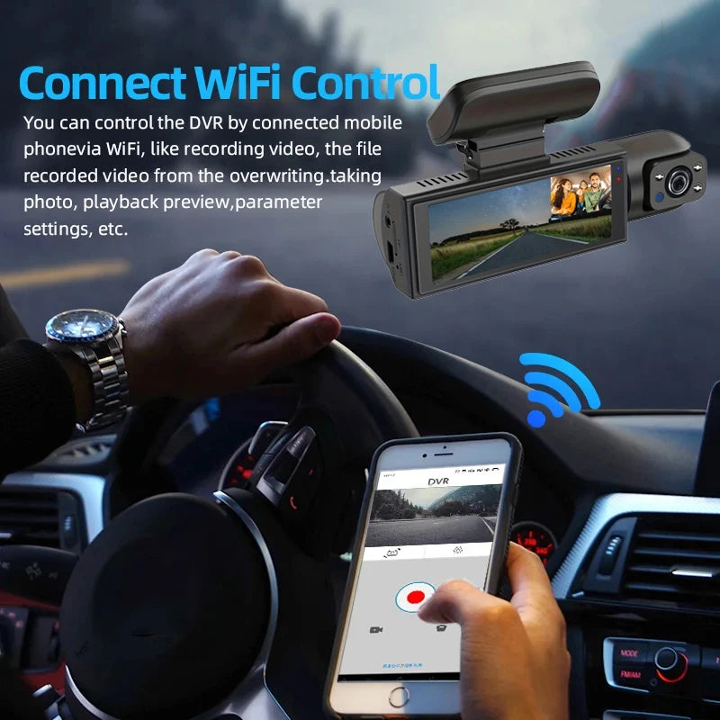 1080P Dual Lens Dash Cam With WiFi, Interior IR Camera & Parking Monitor
