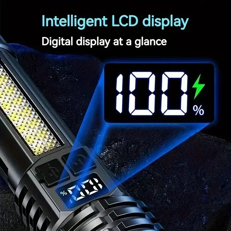 High Power LED Flashlight – Zoom, LCD Display, 5 Modes, Type-C