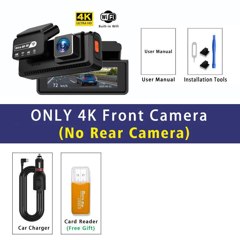 4K UHD GPS Dash Cam With Wi Fi And Night Vision, Wide Angle, Loop Recording, G Sensor, Parking Mode