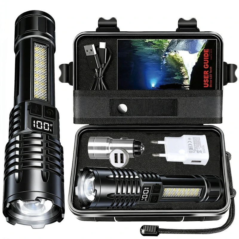 High Power LED Flashlight – Zoom, LCD Display, 5 Modes, Type-C