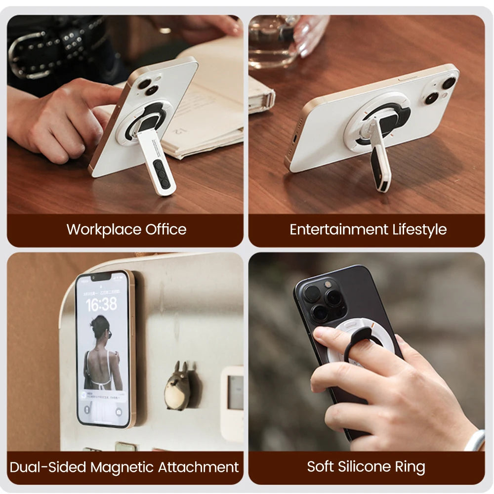 3-in-1 Magnetic Finger Ring Holder Rotate Double-Sided Magnetic Phone Stand for iPhone 17 16 15 14 13 12 MagSafe