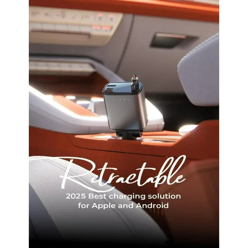 Chargeur de voiture rétractable, adaptateur secteur 120 W, charge rapide USB Type-C, câble rétractable, adaptateur QC