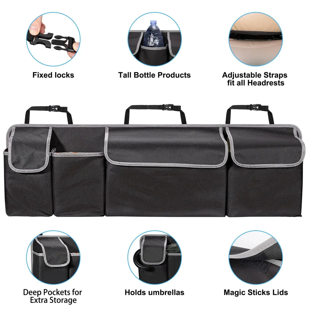 Car Trunk & Backseat Organizer Bag — 90cm Oxford, 4 Pockets, Universal Fit