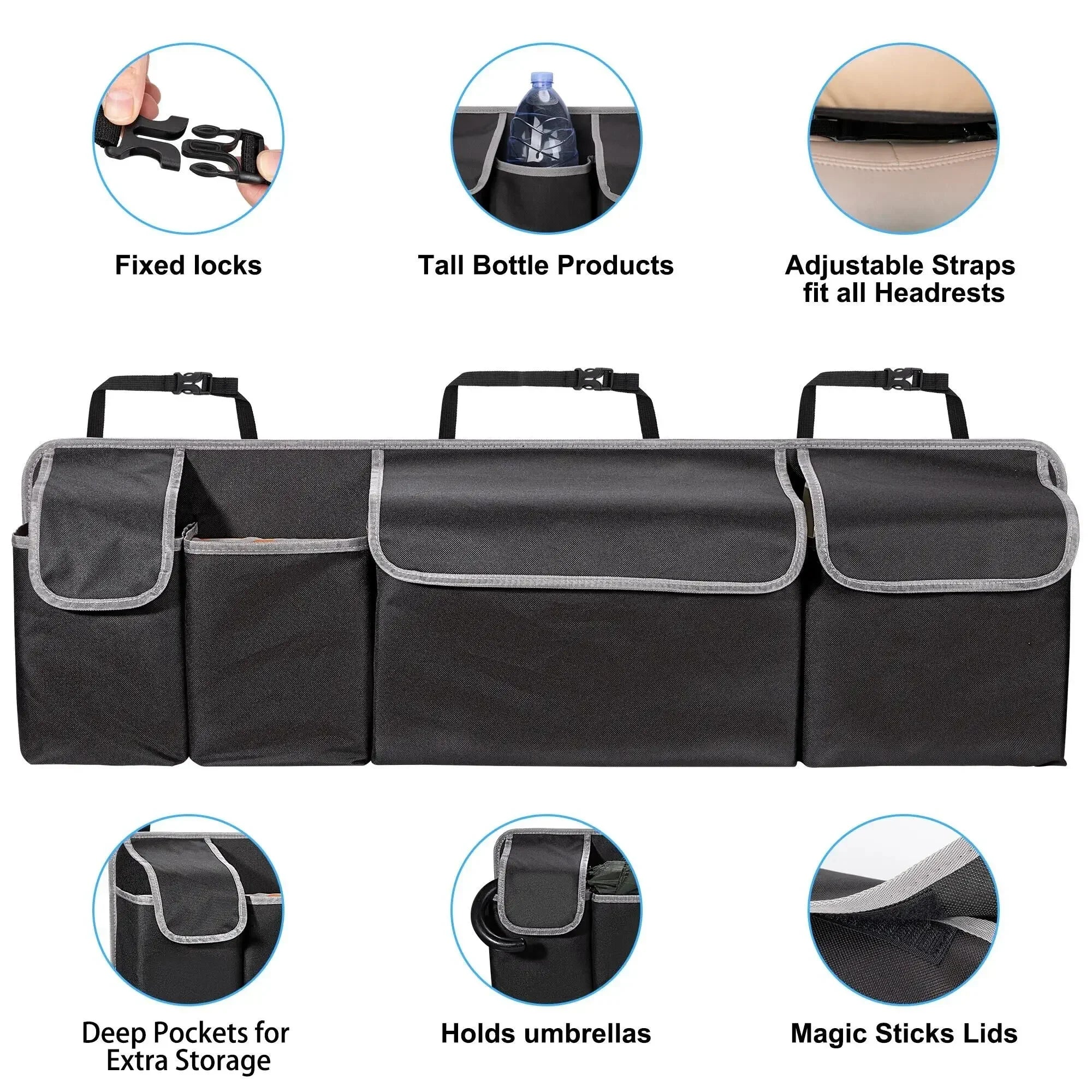 Car Trunk & Backseat Organizer Bag — 90cm Oxford, 4 Pockets, Universal Fit