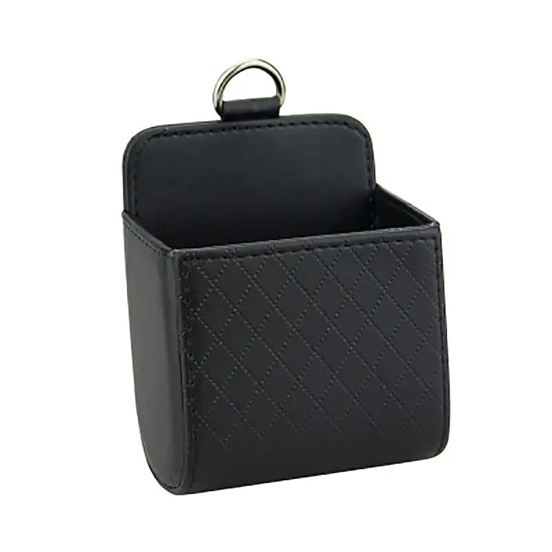 Support de téléphone de voiture à fixer sur la grille d'aération, boîte de rangement suspendue, pochette en cuir PU pour téléphone portable, organisateur de lunettes, accessoires de voiture