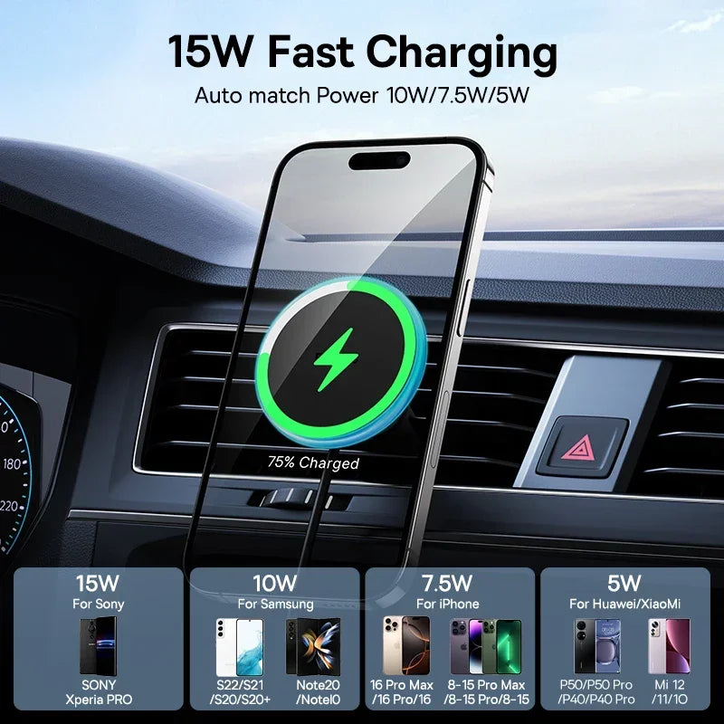 Baseus 15W Magnetic Wireless Car Charger & Phone Holder for iPhone