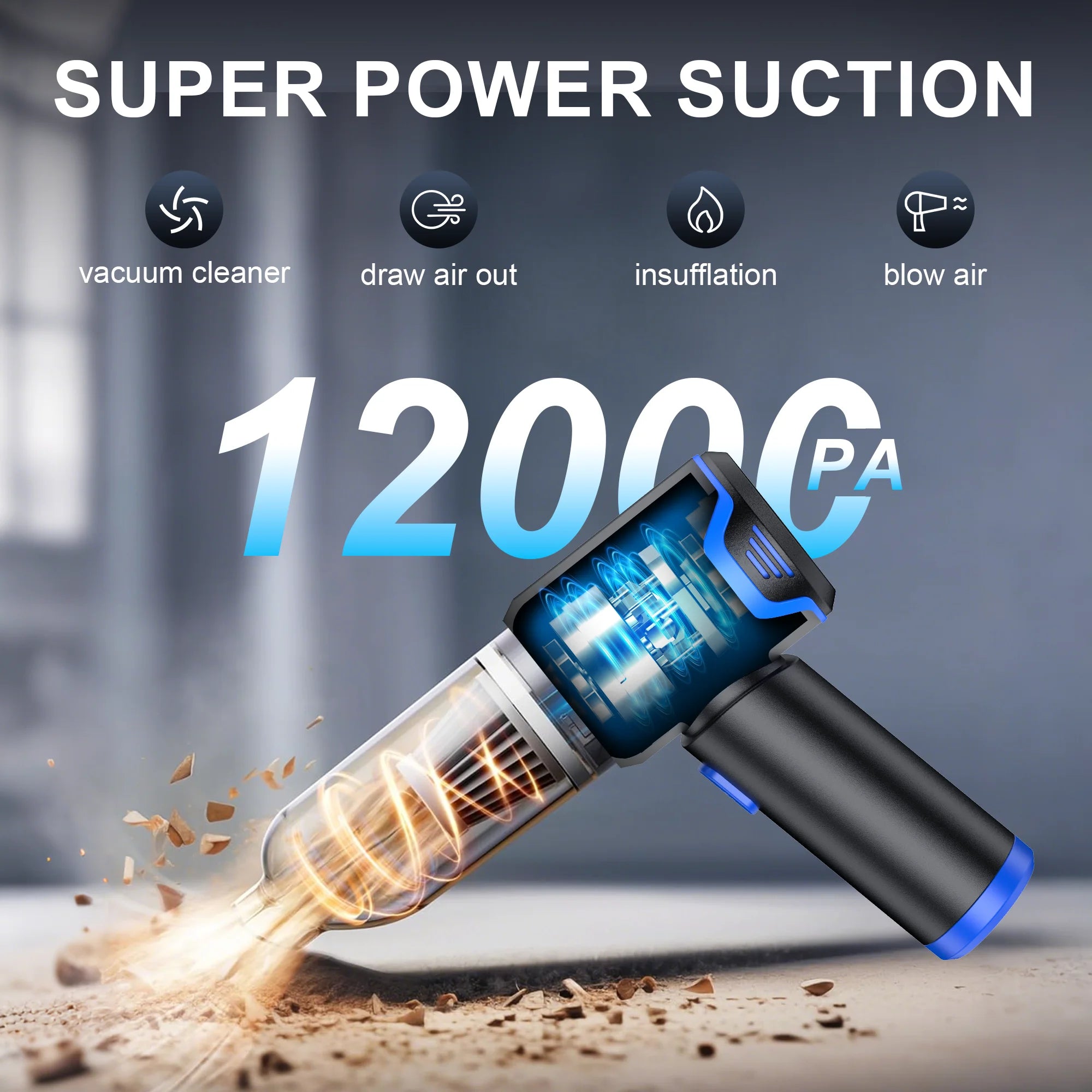 12000Pa Wireless Car Vacuum Cleaner — 4-in-1, 60000RPM