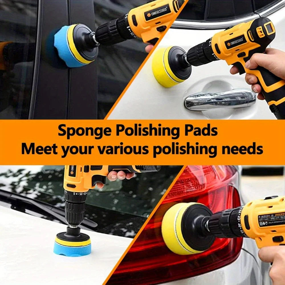 Car Detailing Brush Kit — Drill Brushes, Pads, Mitt & Storage Bag