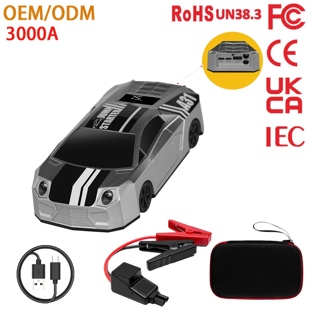 Portable Car Jump Starter & Power Bank 12V — 1200A Peak, Emergency Booster