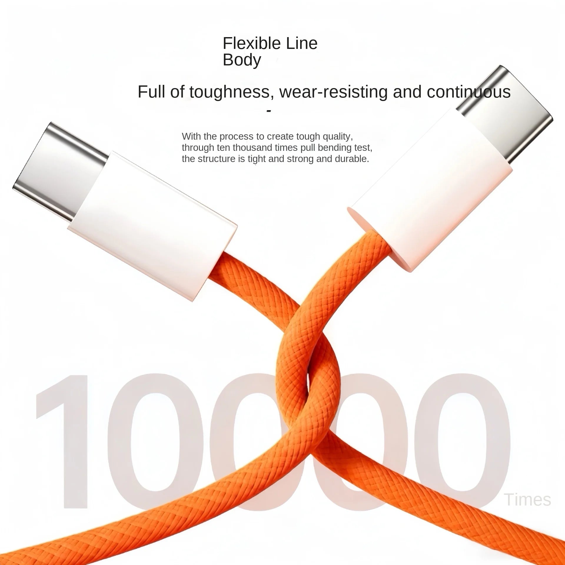 Câble de charge rapide USB-C vers USB-C 60 W PD, compatible avec les appareils iOS et Android, cordon de charge USB-C tressé en nylon orange