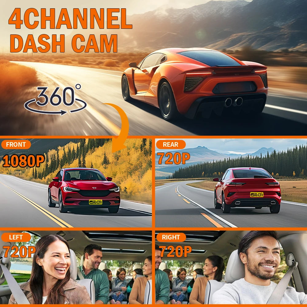4-Channel Car Dash Cam with Night Vision