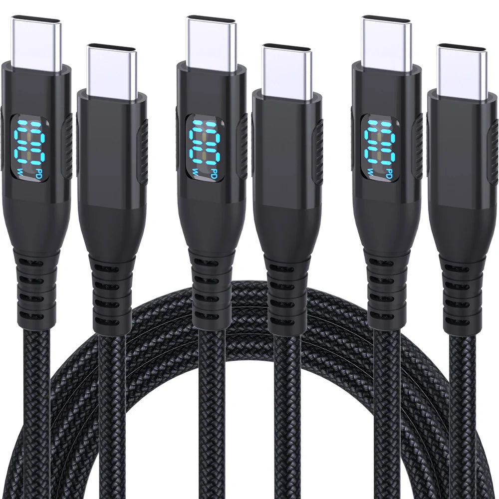 1 m, 2 m, 3 m USB-C-auf-Typ-C-Schnellladekabel, nylonummantelt, max. 5 A, Schnellladung für iPhone 15, 16 und Android-Geräte