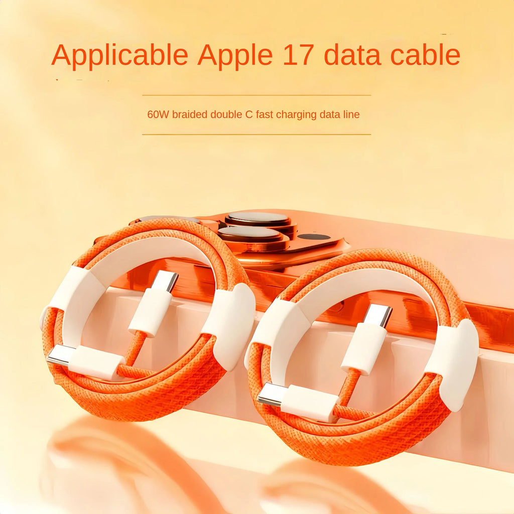 Câble USB C vers USB C 60W PD Charge Rapide Tressé en Nylon Orange Câble de Charge Type C pour MacBook, iPad, Samsung