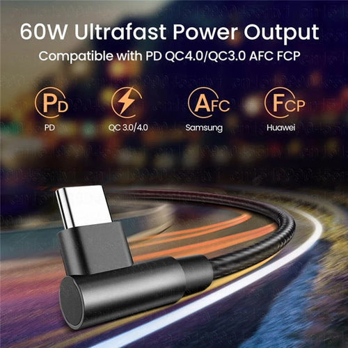 100W USB C To Type C PD Fast Charger Cable 90 Degree Angle Charging Cord Wire For iPhone 15 Pro max Xiaomi Huawei Macbook iPad