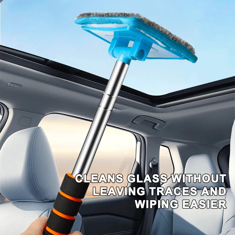 Brosse télescopique de nettoyage de pare-brise - Outil de désembuage pour vitres de voiture à long manche