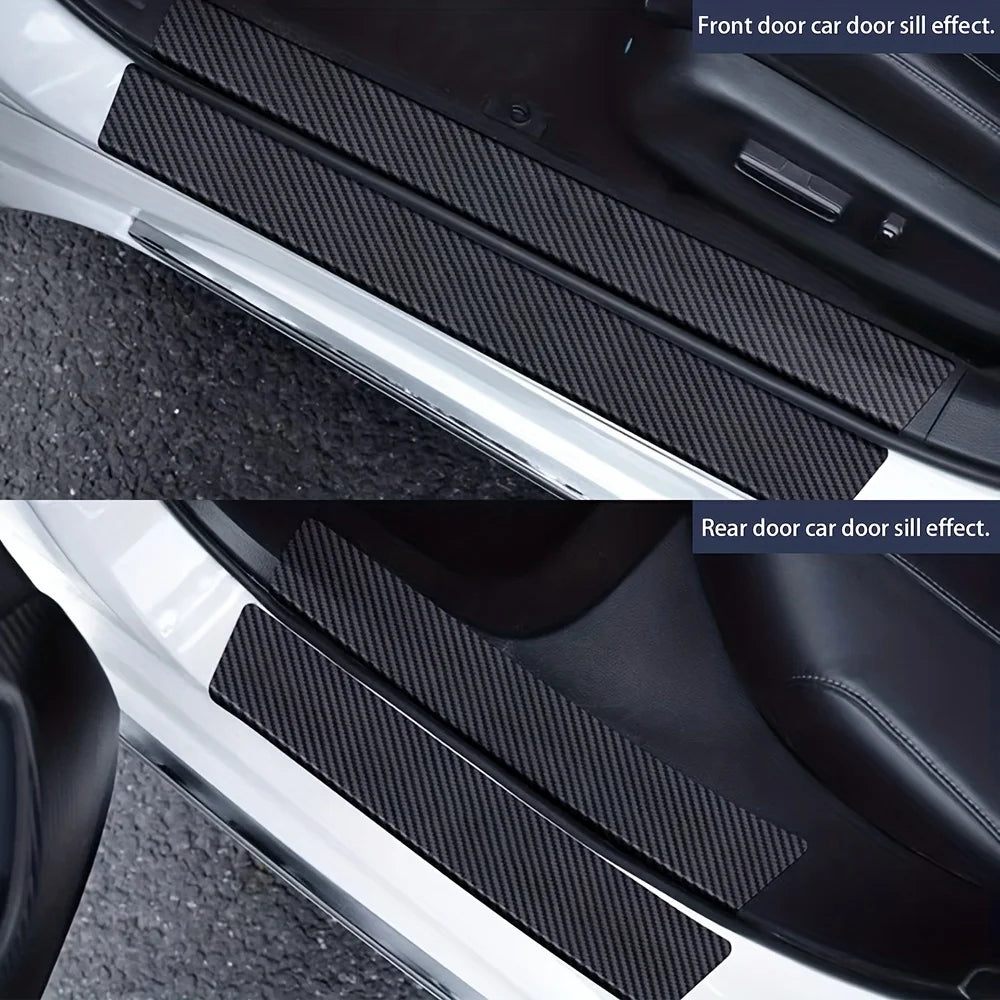 9-Piece Carbon Fiber Door Sill Protectors - Premium Vinyl Wrap Stickers for Maximum Protection
