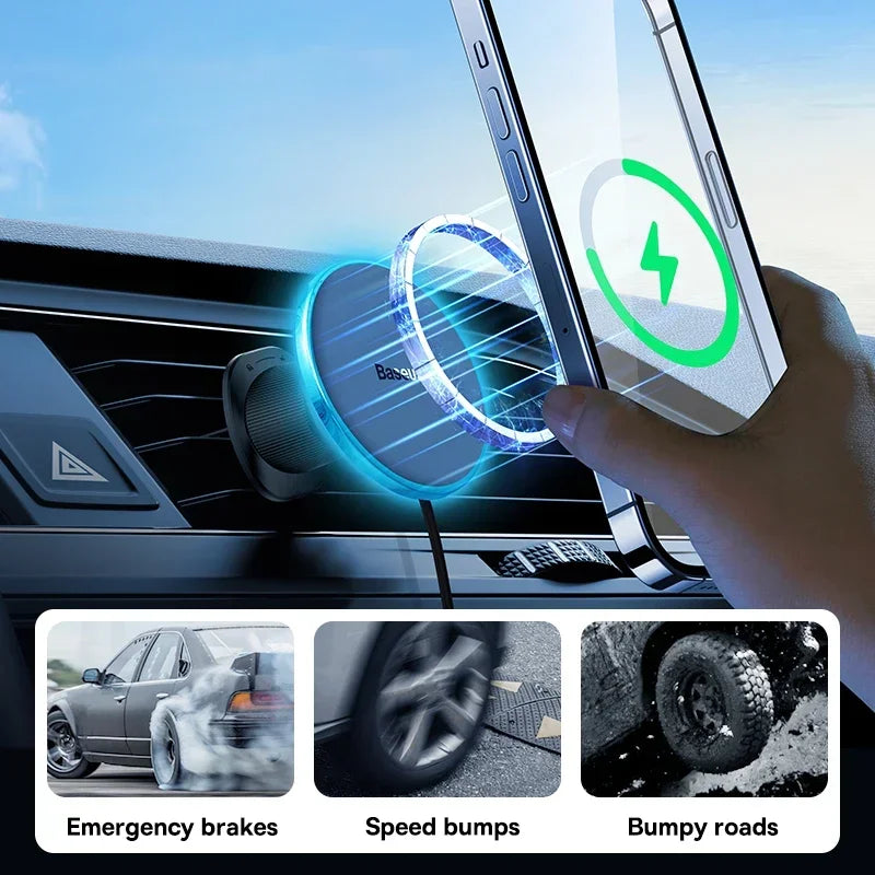 Baseus 15W Magnetic Wireless Car Charger & Phone Holder for iPhone