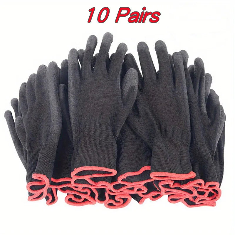 10 Pairs Black Durable Safety Gloves - Anti-Slip, Wear-Resistant, ESD Protection for Gardening & Woodworking