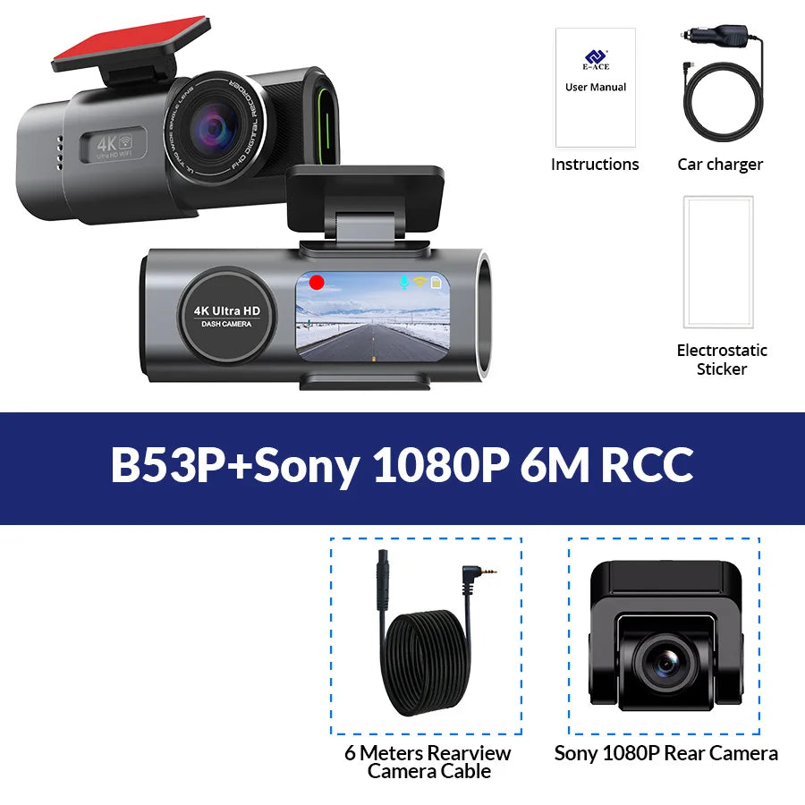 Acceo 4K WiFi Dash Cam With Parking Mode, Hidden Installation, GPS Ready, 170 Degree Wide Angle, IPS Display, 30FPS