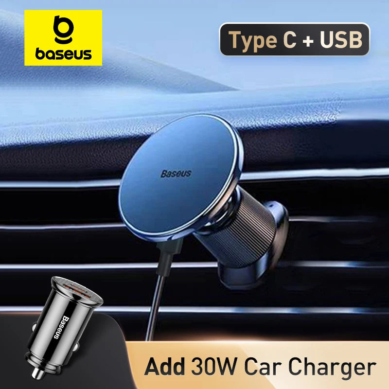 Baseus 15W Magnetic Wireless Car Charger & Phone Holder for iPhone