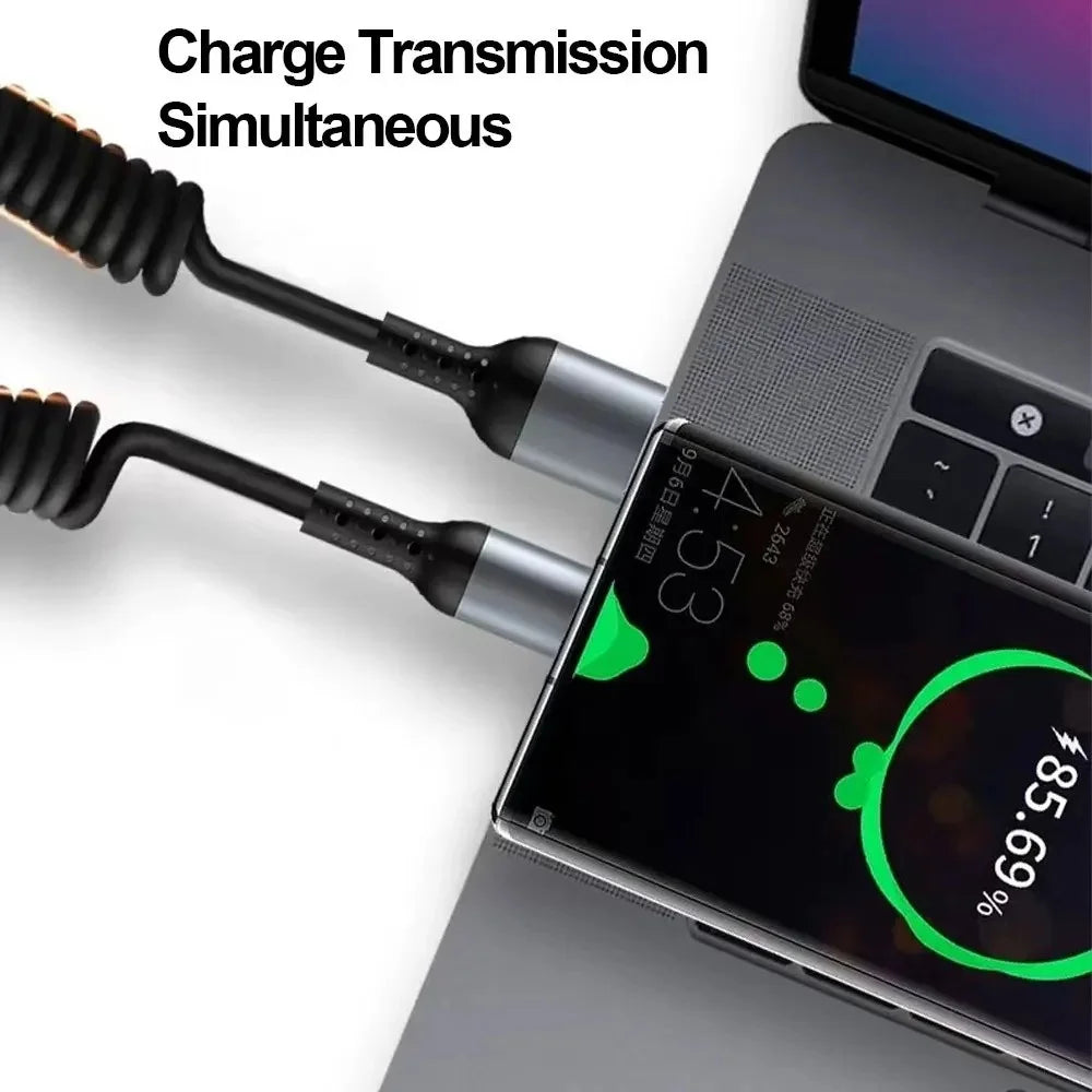 Câble de données rétractable à ressort pour voiture, charge ultra-rapide 6A, compatible avec tous les accessoires de rangement et de charge USB.
